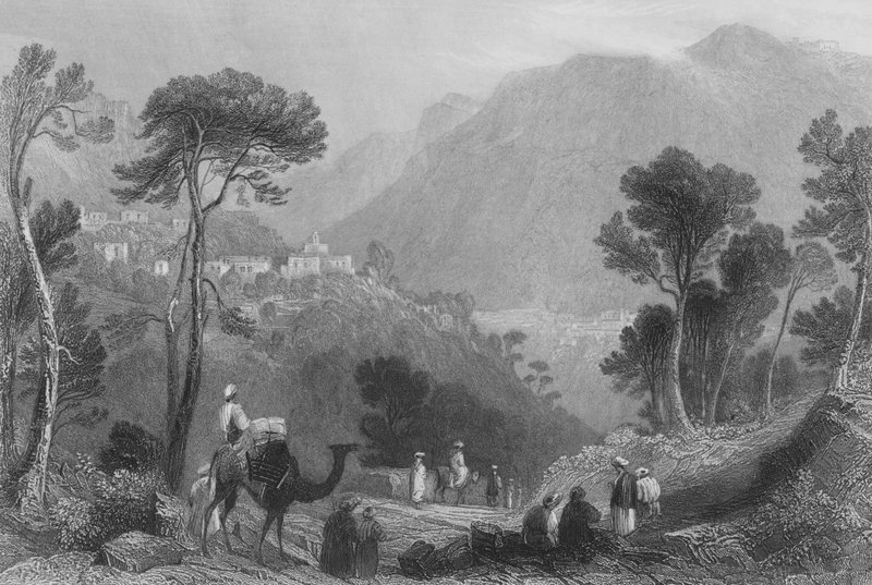 Vesnice Brumhanna, v Mount Libanon od William Henry Bartlett