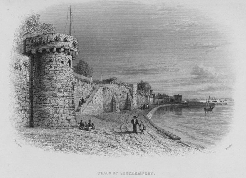 Walls of Southampton (rytina) od William Henry Bartlett