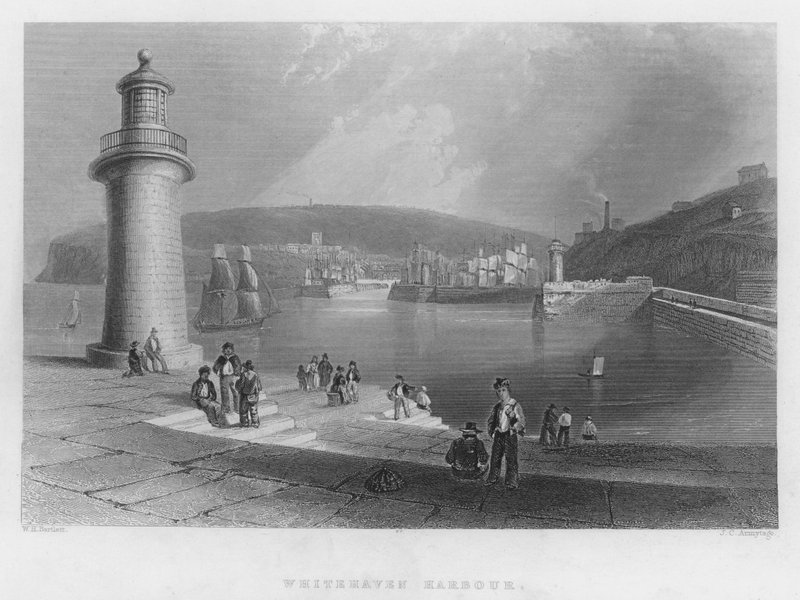 Whitehaven Harbour (rytina) od William Henry Bartlett