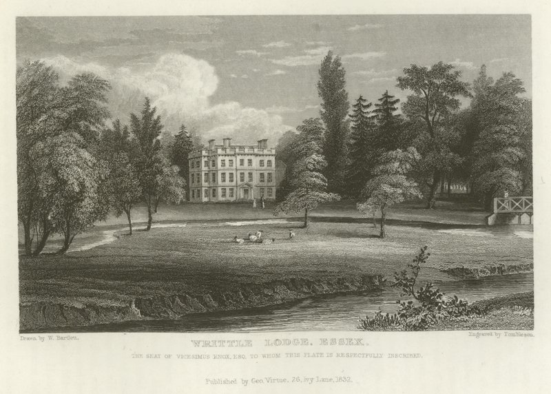 Writtle Lodge, Essex, sídlo Vicesima Knoxe, esquire od William Henry Bartlett