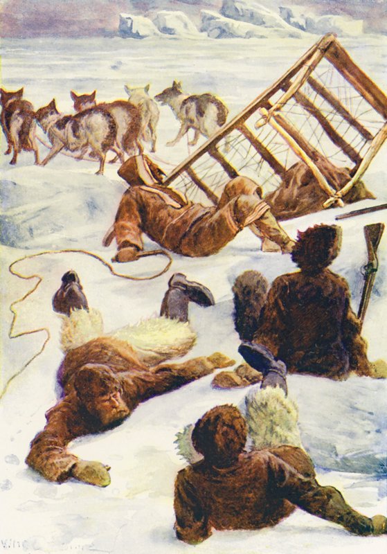 Ilustrace k filmu Ledový svět aneb velrybářská plavba delfína (barevná litografie) od William Henry Charles Groome