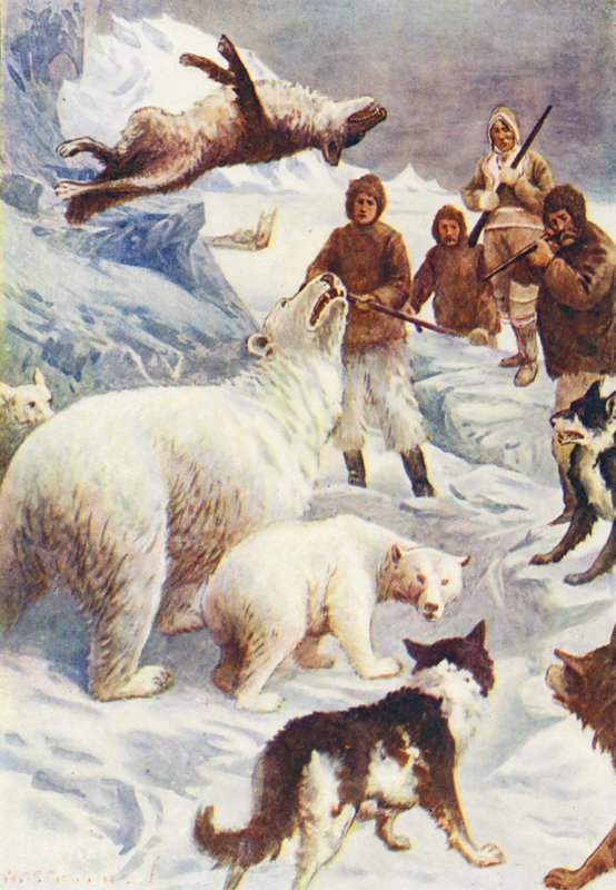 Ilustrace k filmu Ledový svět aneb velrybářská plavba delfína (barevná litografie) od William Henry Charles Groome