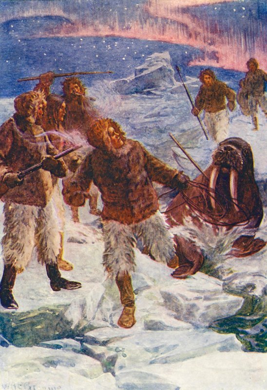 Ilustrace k filmu Ledový svět aneb velrybářská plavba delfína (barevná litografie) od William Henry Charles Groome