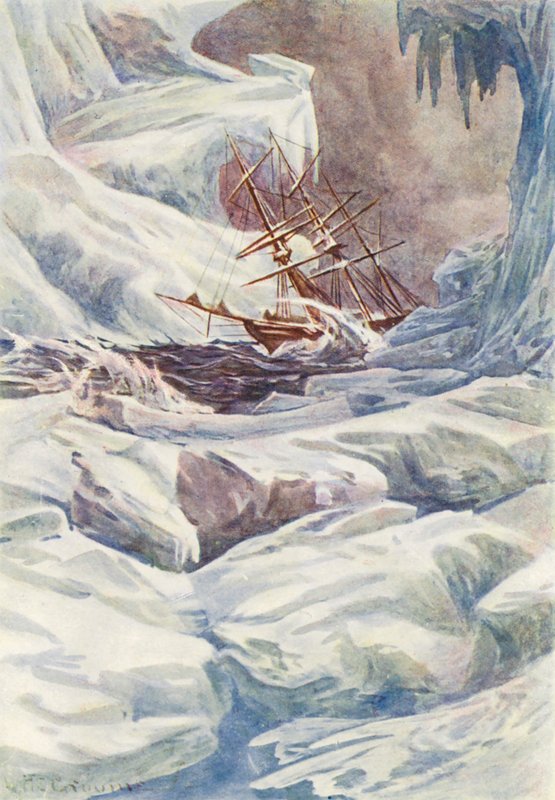 Ilustrace k filmu Ledový svět aneb velrybářská plavba delfína (barevná litografie) od William Henry Charles Groome