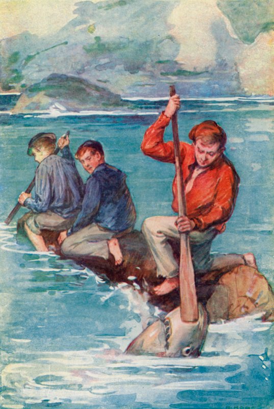 Jack okamžitě vrazil pádlo do příšerných čelistí netvora a vrazil mu ho do krku od William Henry Charles Groome