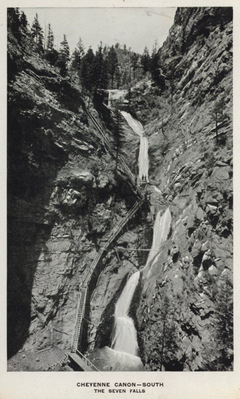 Canyons of Colorado: Cheyenne Canon, South, The Seven Falls (černobílá fotografie) od William Henry Jackson