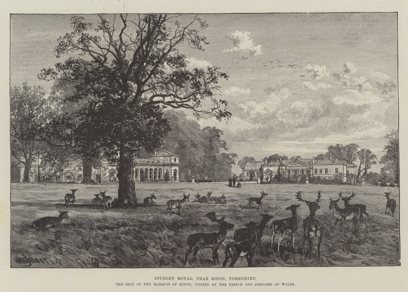 Studley Royal, poblíž Riponu, Yorkshire, sídlo markýze z Riponu, navštívené princem a princeznou z Walesu od William Henry James Boot