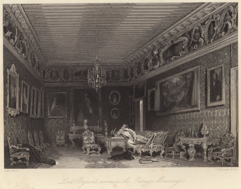 Pokoj lorda Byrona v Palazzo Mocenigo (rytina) od William Henry Lake Price