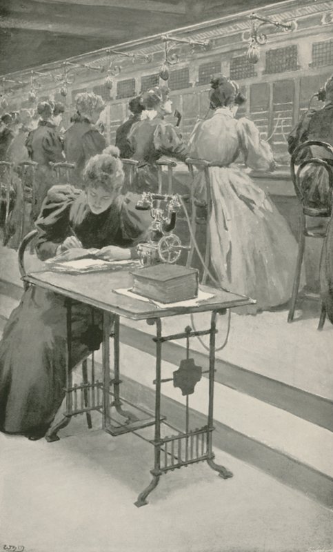 Při práci v telefonní místnosti od William Henry Margetson