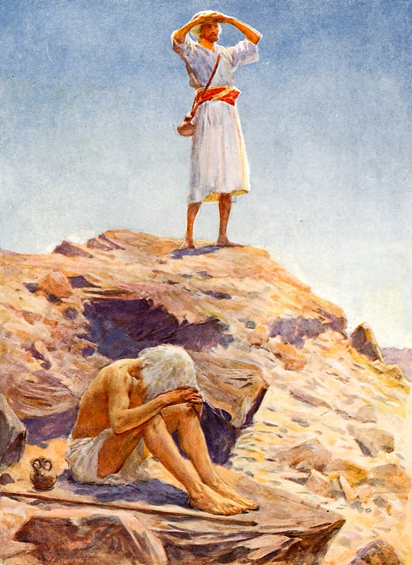 Eliáš a jeho sluha hlídají na hoře Karmel déšť od William Henry Margetson