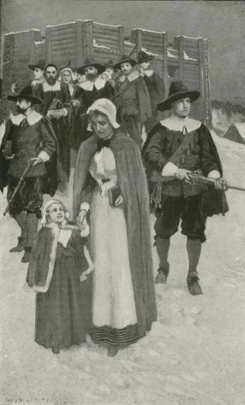 Sabat-Day s Otci poutníky v jejich první osadě v New Plymouthu od William Henry Margetson
