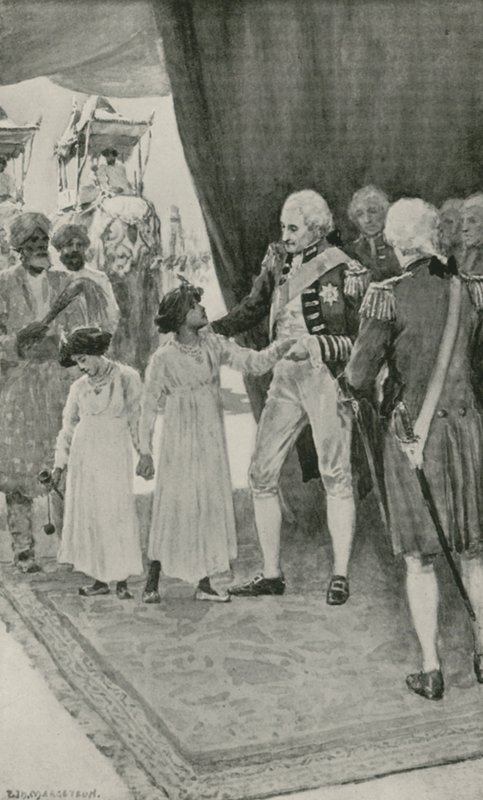 Synové sultána Tippu jsou přijati lordem Cornwallisem jako rukojmí od William Henry Margetson