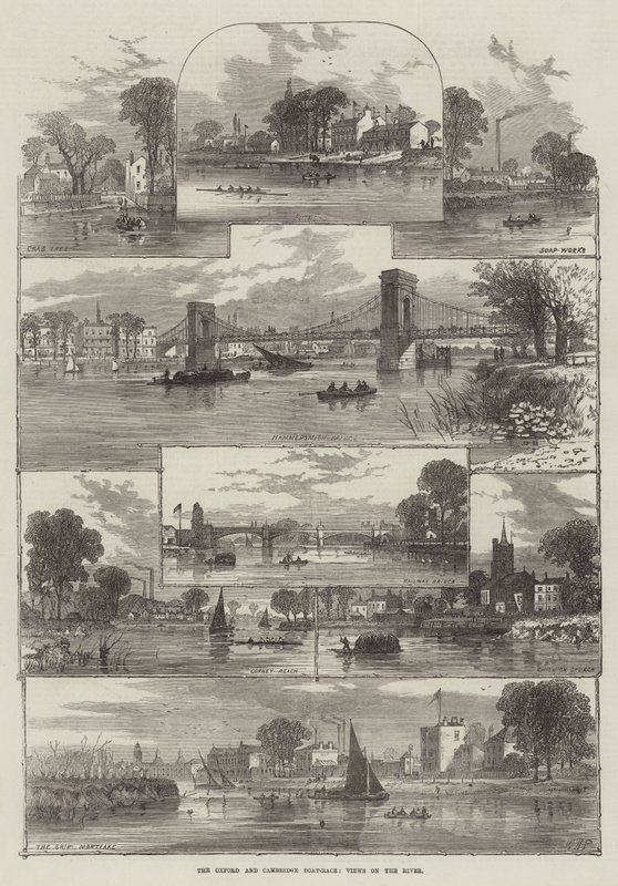 Oxford a Cambridge Boat-Race, pohledy na řeku od William Henry Pike