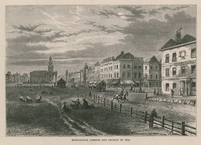 Kennington Common and Church v roce 1830 od William Henry Prior