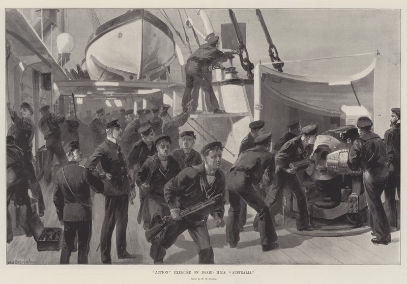 Akční cvičení na palubě HMS Australia od William Heysham Overend