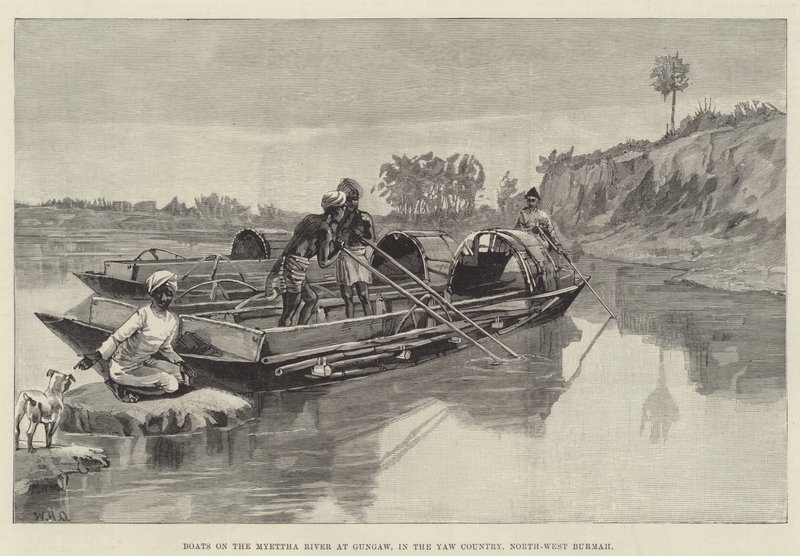 Lodě na řece Myettha v Gungaw, v Yaw Country, Severozápadní Barma od William Heysham Overend