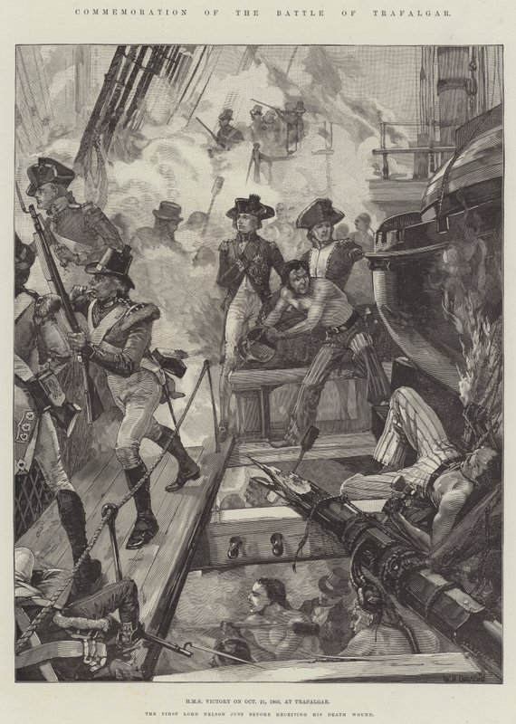 Připomínka bitvy u Trafalgaru, HMS Victory dne 21. října 1805 v Trafalgaru od William Heysham Overend