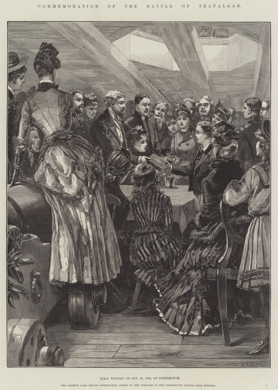 Připomínka bitvy u Trafalgaru, HMS Victory dne 21. října 1886 v Portsmouthu od William Heysham Overend
