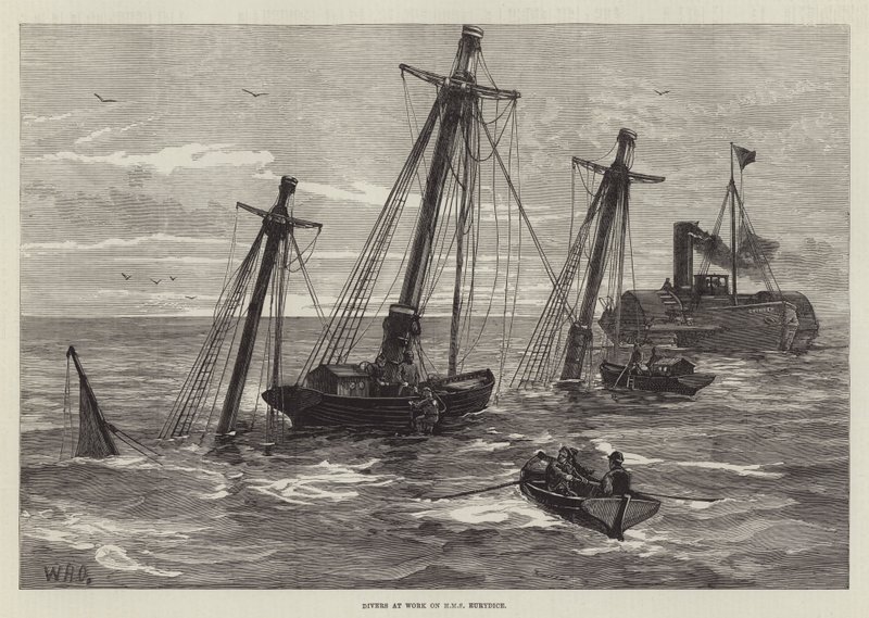 Potápěči při práci na HMS Eurydice od William Heysham Overend