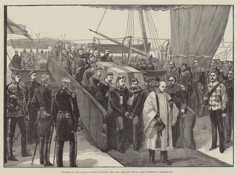 Pohřeb vévody z Albany, přistání těla z Royal Yacht Osborne v Portsmouthu od William Heysham Overend