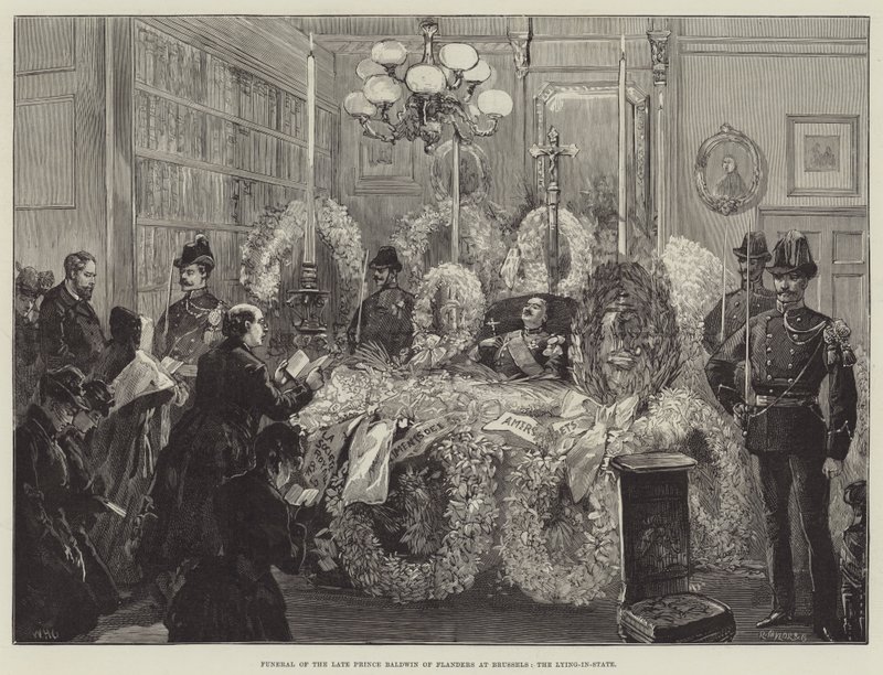 Pohřeb zesnulého prince Baldwina z Flander v Bruselu, ležícím státě od William Heysham Overend