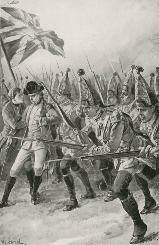 Generál Wolfe je smrtelně zraněn, když vede útok na Abrahamových pláních od William Heysham Overend