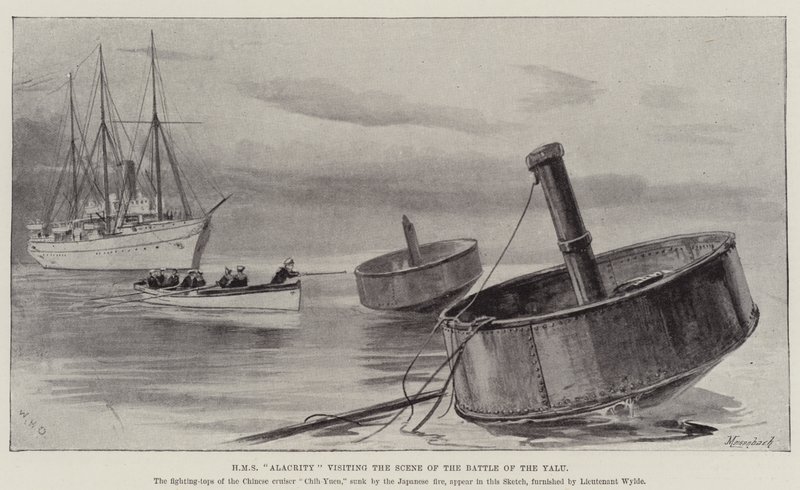 HMS Alacrity na návštěvě scény bitvy na Yalu od William Heysham Overend
