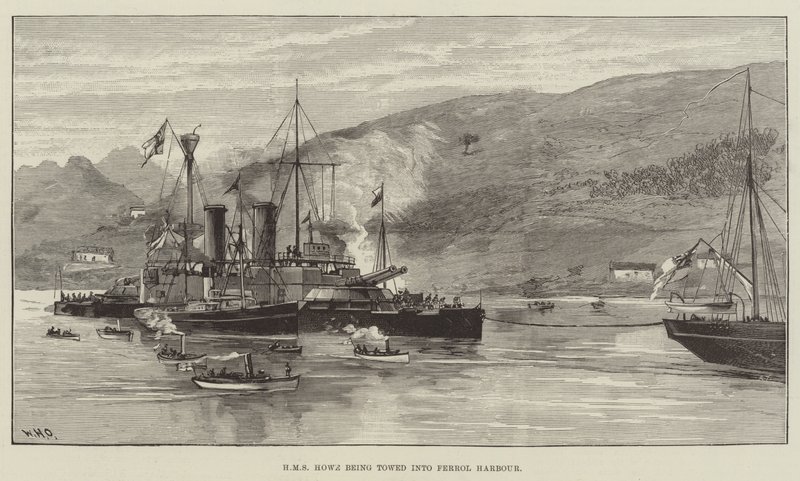 Vlečení lodi HMS Howe do přístavu Ferrol od William Heysham Overend