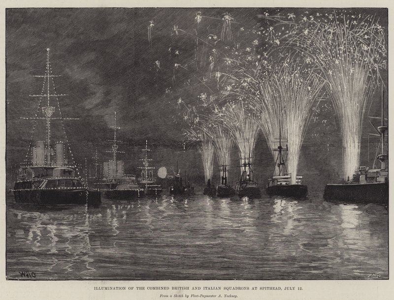 Osvětlení spojených britských a italských perutí na Spithead, 12. července od William Heysham Overend