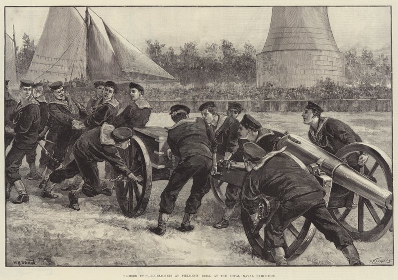 Rozcvičit se! Bluejackets na Field-Gun Drill na Royal Naval Exhibition od William Heysham Overend