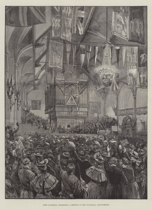 Lord Salisbury promlouvá na setkání v Guildhall, Londonderry od William Heysham Overend