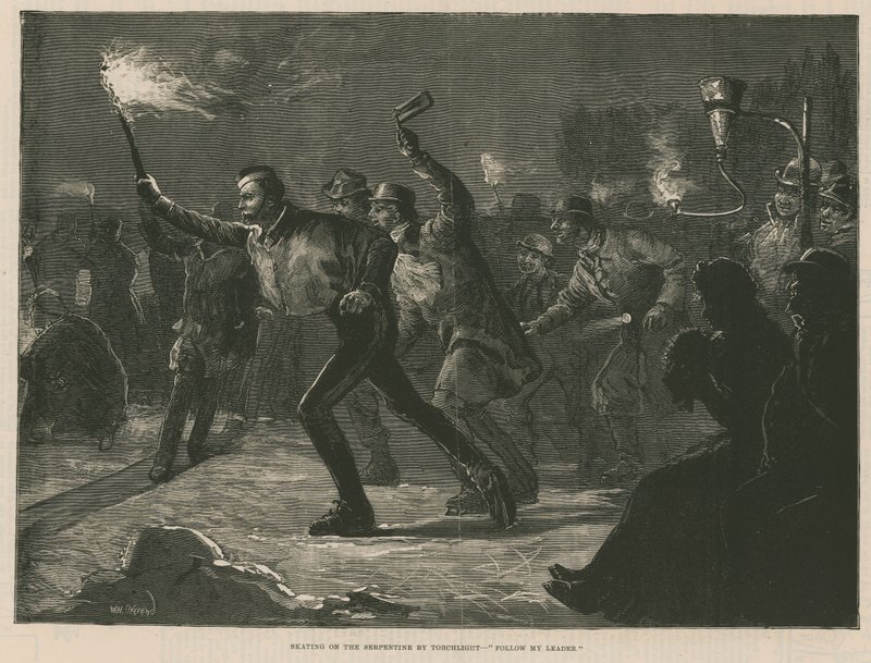 Bruslení na Serpentine za svitu pochodní (rytina) od William Heysham Overend