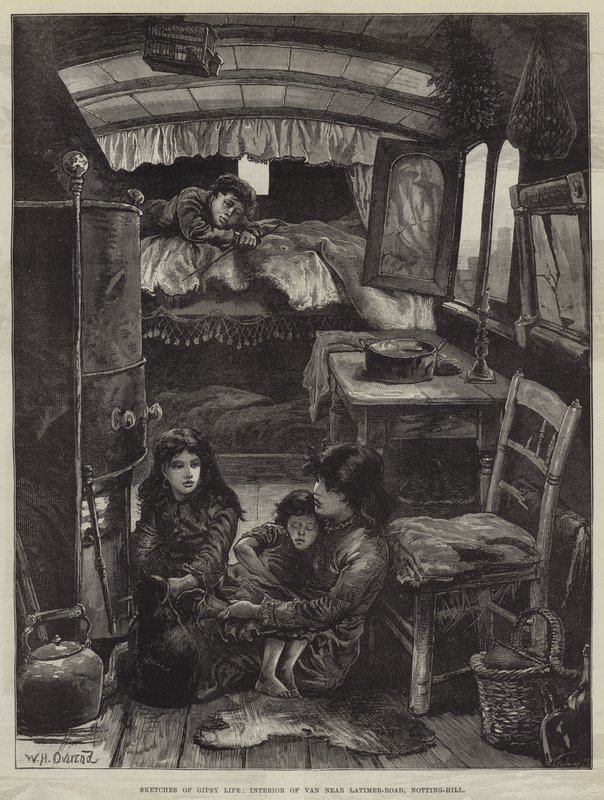 Sketches of Gipsy Life, Interior of Van near Latimer-Road, Notting-Hill od William Heysham Overend