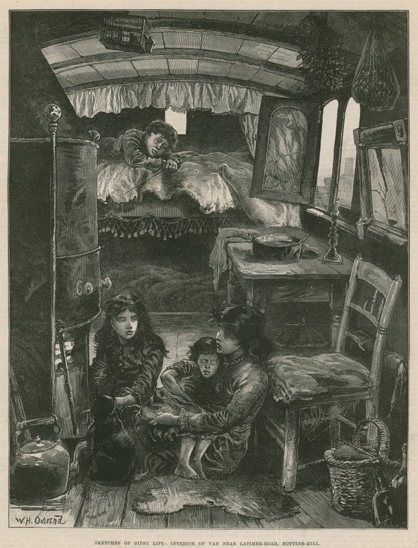 Sketches of Gipsy Life; Interiér Van poblíž Latimer Road, Notting Hill (rytina) od William Heysham Overend