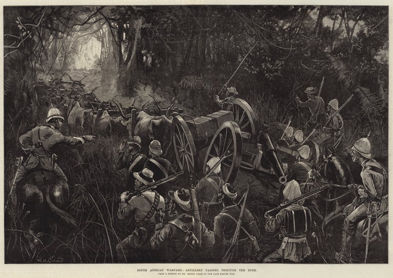 Jihoafrická válka, dělostřelectvo procházející Bushem od William Heysham Overend