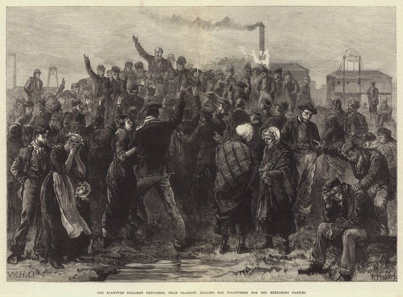 The Blantyre Colliery Explosion, poblíž Glasgow, volá po dobrovolnících pro průzkumné strany od William Heysham Overend