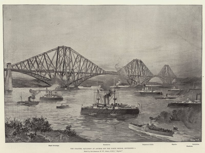 The Channel Squadron at Anchor off Forth Bridge, 2. září od William Heysham Overend