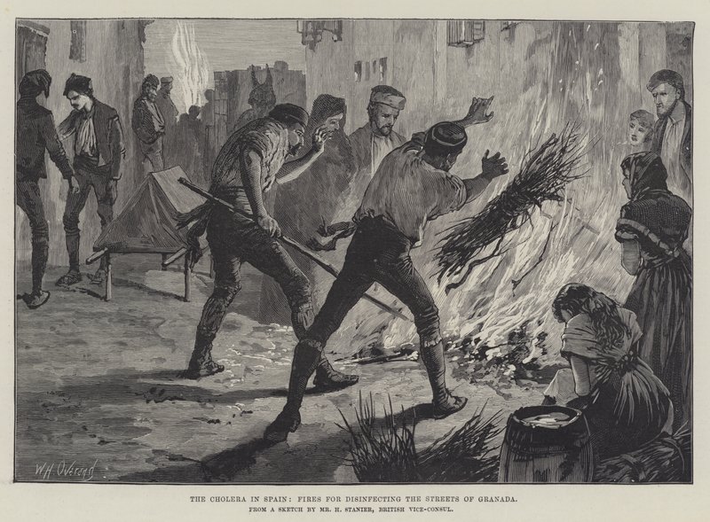 Cholera ve Španělsku, požáry pro dezinfekci ulic Granady od William Heysham Overend