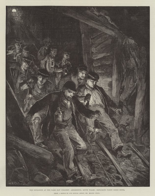 The Explosion at the Park Slip Colliery, Aberkenfig, South Wales, Exploring Party klesá od William Heysham Overend