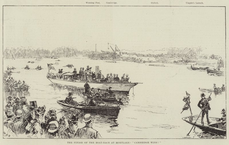 Cíl závodu lodí v Mortlake, Cambridge vítězí! od William Heysham Overend