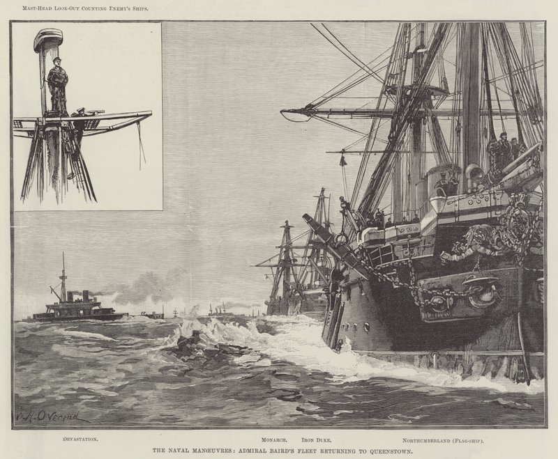 Námořní manévry, flotila admirála Bairda se vrací do Queenstownu od William Heysham Overend