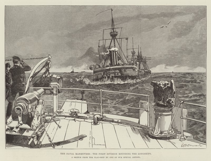 Námořní manévry, první divize obkličující Longships od William Heysham Overend