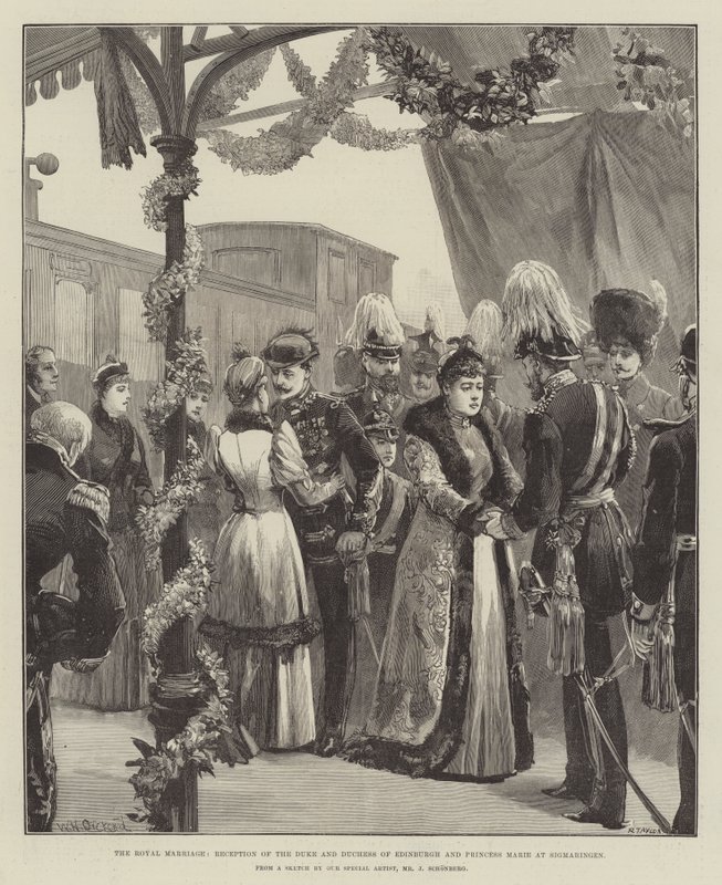 Královský sňatek, přijetí vévody a vévodkyně z Edinburghu a princezny Marie v Sigmaringenu od William Heysham Overend