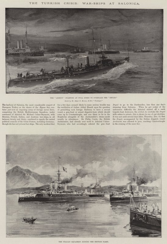 Turecká krize, válečné lodě v Soluni od William Heysham Overend