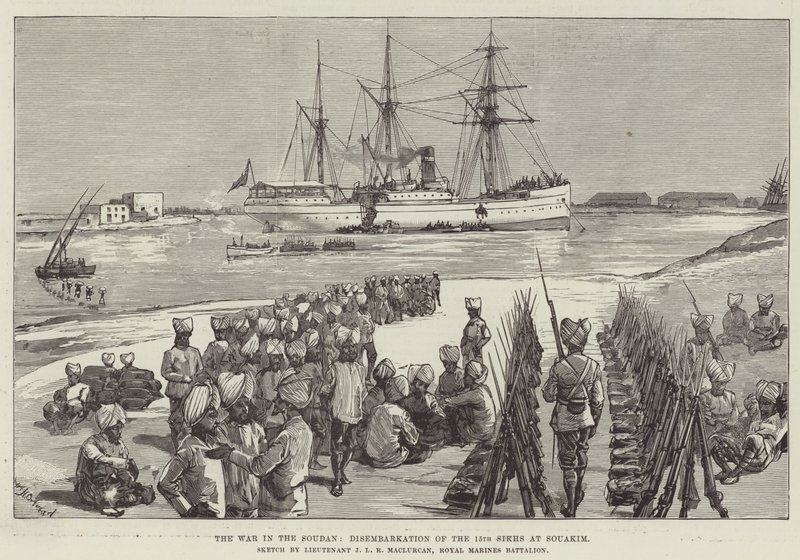 Válka v Súdanu, vylodění 15. sikhů v Souakimu od William Heysham Overend