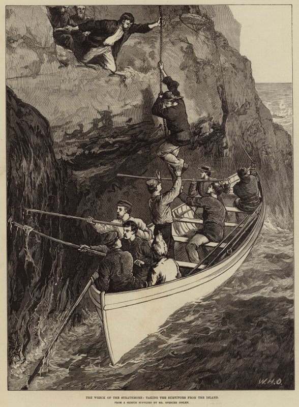 The Wreck of the Strathmore, beroucí přeživší z ostrova od William Heysham Overend