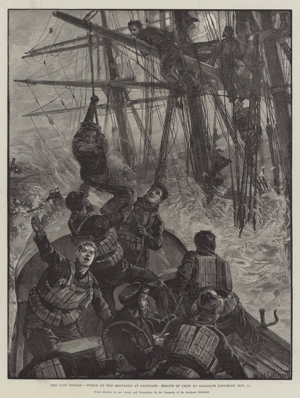 The late Storms, Wreck of the Benvenue at Sandgate, Rescue of Crew by Sandgate Life-Boat, 11. listopadu od William Heysham Overend