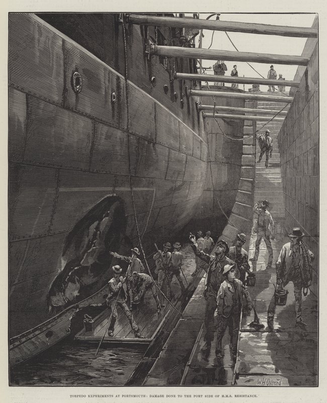Torpédové experimenty v Portsmouthu, poškození způsobené Port Side HMS Resistance od William Heysham Overend