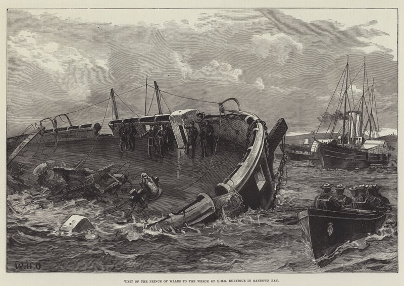 Návštěva prince z Walesu k vraku HMS Eurydice v Sandown Bay od William Heysham Overend