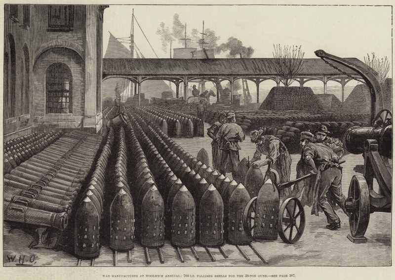 War Manufactures at Woolwich Arsenal, 700 lb Palliser Shells pro 38tunové zbraně od William Heysham Overend